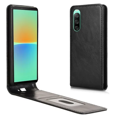 For Sony Xperia 10 IV 5G Case with Card Slot Magnetic Vertical Flip Leather Phone Cover - Black