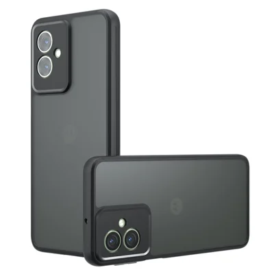 Voor Motorola Moto G55 5G hoesje Skin-Touch TPU+PC matte telefoonhoes, Transparant Zwart
