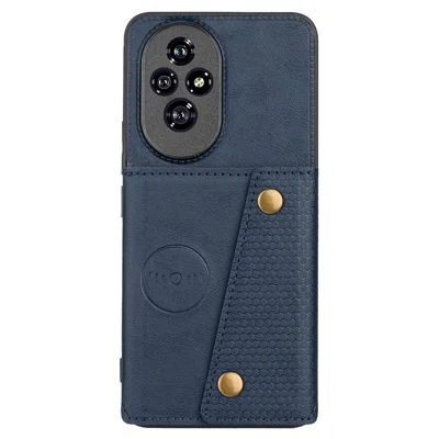 For Honor 200 Pro 5G Case with Card Slots Kickstand Leather + TPU Phone Cover - Blue