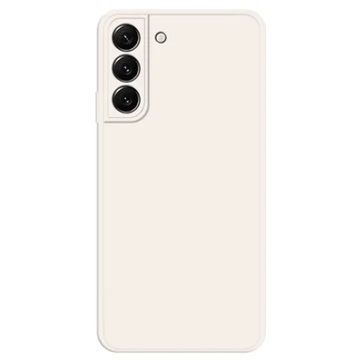 For Samsung Galaxy S22 5G Straight Edge Solid Color Rubberized TPU Case Microfiber Lining Phone Drop-Proof Back Cover - Beige