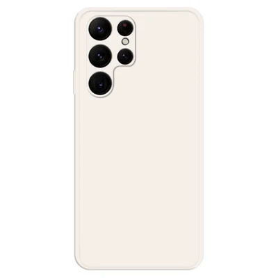 For Samsung Galaxy S22 Ultra 5G Solid Color Rubberized TPU Phone Case Microfiber Lining Straight Edge Protective Cover - Beige