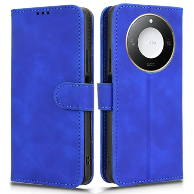 For Honor X60 5G Leather Case Skin-Feel Anti-Drop Wallet Flip Phone Cover - Blue