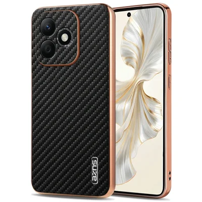 AZNS For Honor X60i 5G Case Electroplating Carbon Fiber Texture PU+TPU Phone Cover - Black