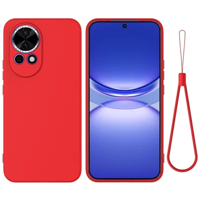 For Huawei nova 13 5G Case Liquid Silicone Phone Back Cover with Hand Strap - Red