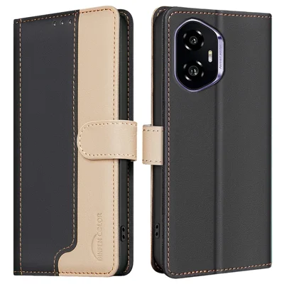 BINFEN COLOR BF33 for Honor 300 Leather Case Splicing Color RFID Blocking - Black