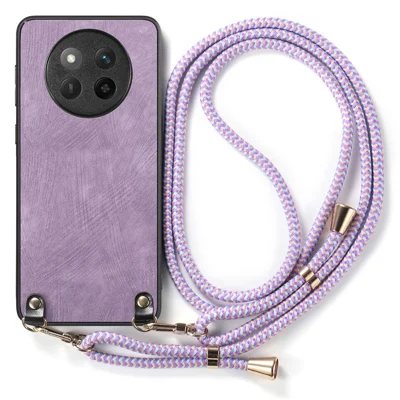 For Honor Magic7 Lite 5G / X9c 5G / X60 Pro 5G Case Retro Texture Leather Coated PC+TPU Phone Cover with Hanging Rope - Purple