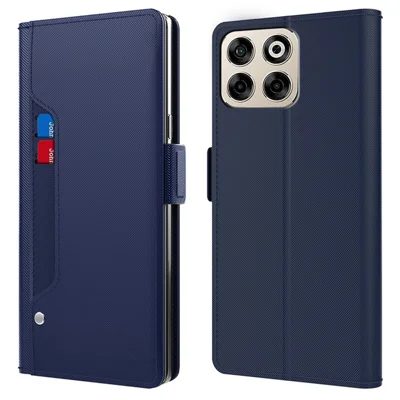 For ZTE Blade A35 Case Stand PU Leather Phone Cover Card Holder Mirror - Blue