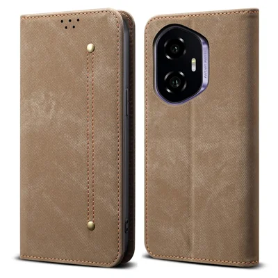 Til Honor 300 Etui i jeansstoftekstur, anti-skramle læder stående telefondæksel - Khaki