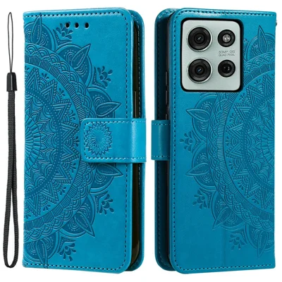 For Motorola Moto G75 5G Case Trykt Totem PU Læder Wallet Ståtelefondæksel - Blå
