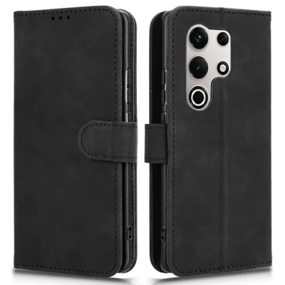 For itel S25 Ultra Leather Case Skin-Feel Anti-Drop Wallet Flip Phone Cover - Black