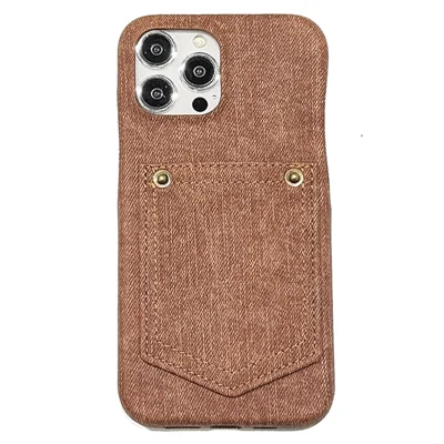 For iPhone 14 Pro Max Case Card Holder Jeans Cloth Texture PU Leather Back Cover - Dark Brown