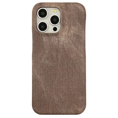 Voor iPhone 15 Pro Max hoesje met stofjeansstructuur PU-leer + PET achterkant - Lichtbruin