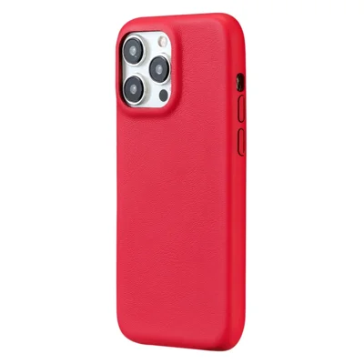 For iPhone 14 Pro Max Case Skin-Touch Lambskin Texture PU Leather + PET Phone Cover - Red
