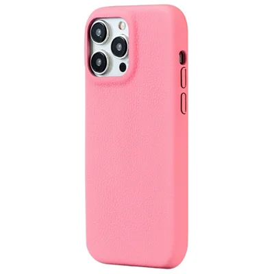 Telefoonhoesje voor iPhone 15 Pro Max met litchi-structuur en aanrakingsgevoelige lederen coating van PET - Diep roze