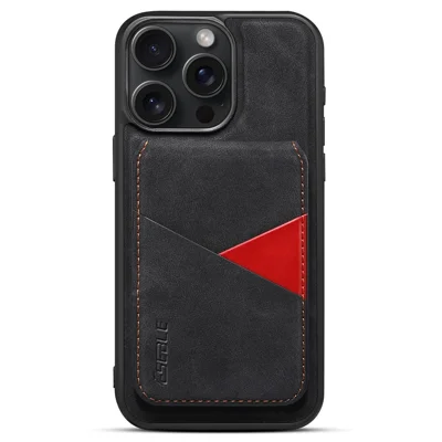 ESEBLE E2 For iPhone 16 Pro Magnetic Case RFID Blocking Retro Leather Back Cover with Detachable Card Holder - Black