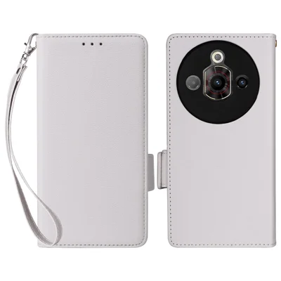 For ZTE nubia Focus Pro Case with Wrist Strap Litchi Texture PU Leather Wallet Phone Cover - White