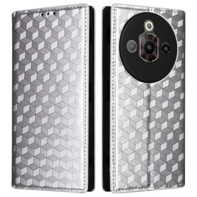 For ZTE nubia Focus Pro Wallet Case Rhombus Imprinted Leather Phone Cover - Silver