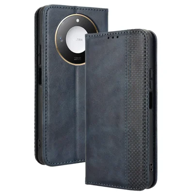 For Honor X9c Smart 5G / X60 5G Leather Case Wallet Stand Retro Texture Phone Cover - Blue