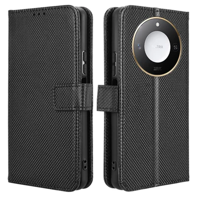For Honor X60 5G / X9c Smart 5G Case PU Leather Diamond Texture Wallet Phone Cover - Black