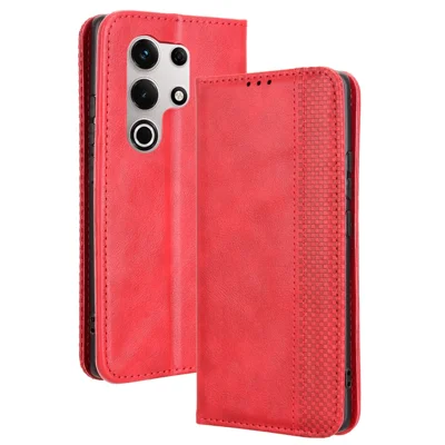 For itel S25 Ultra Leather Case Wallet Stand Retro Texture Phone Cover - Red