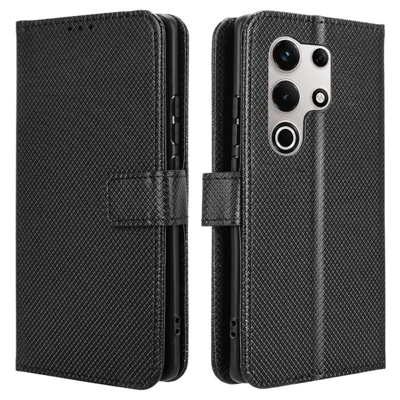 For itel S25 Ultra Case PU Leather Diamond Texture Wallet Phone Cover - Black