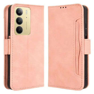 For Realme 14x 5G / C75 4G / V60 Pro 5G Leather Case Phone Wallet Cover with Multiple Card Slots - Pink
