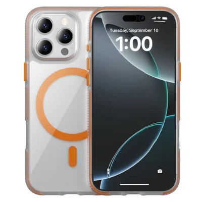 Voor iPhone 16 Pro-hoesje compatibel met MagSafe PC + TPU + PE stootvaste mobiele hoes - Oranje
