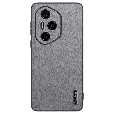 Fodral till Honor 300 Pro, trästruktur med PU-läder, belagd PC- och TPU-täckning – grå