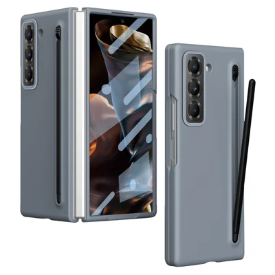 PC Phone Case for Samsung Galaxy Z Fold Special Mobile Cover with Tempered Glass Film and Stylus - Grey