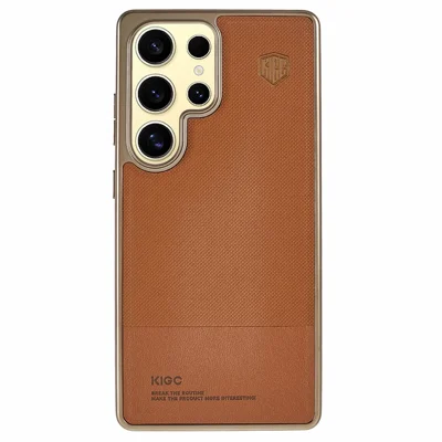 KIGC For Samsung Galaxy S25 Ultra Case PC + TPU + PU Electroplating Phone Cover - Titanium Gold