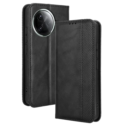 For Xiaomi Redmi K80 5G / K80 Pro 5G / Poco F7 Pro 5G / Poco F7 Ultra 5G Leather Case Wallet Stand Retro Texture Phone Cover - Black