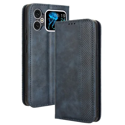 For Cubot A20 Leather Case Wallet Stand Retro Texture Phone Cover - Blue