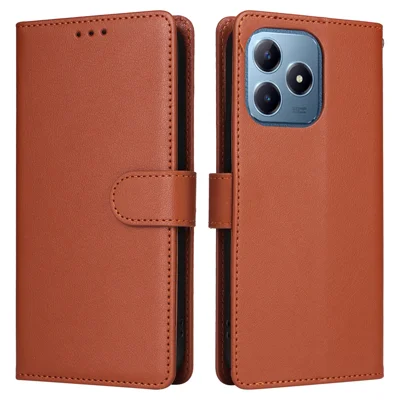 Wallet Phone Case for Realme Note 60 / Note 60x 4G / C61 4G / C61 (India) 4G / C63 4G / Narzo N63 4G PU Leather Cover - Brown
