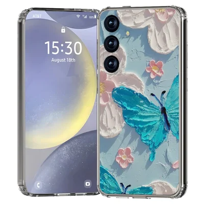 For Samsung Galaxy S25+ Phone Case IMD Pattern Print PC TPU Mobile Cover - Blue Butterfly