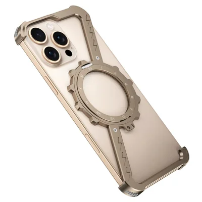 For iPhone 16 / 15 Pro Kickstand Case Compatible with MagSafe Z Shape Bumper Phone Cover - Desert Gold
