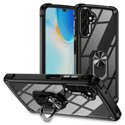 Zwart telefoonhoesje met standaard en gelegeerd lensframe voor Samsung Galaxy A26 5G - PC + TPU