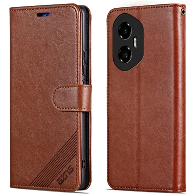 AZNS For Honor 300 Case Anti-Scratch PU Leather Stand Wallet Phone Cover - Brown