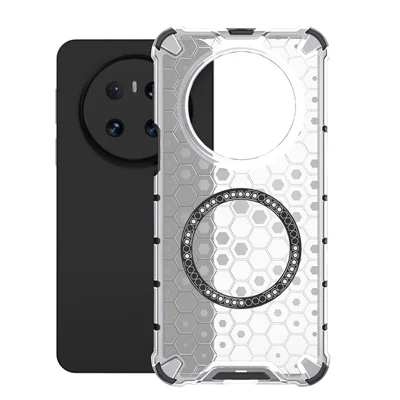 Voor Huawei Mate 70 Hoesje Compatibel met MagSafe Zeshoekig Design TPU + PC Telefoonhoes - Transparant