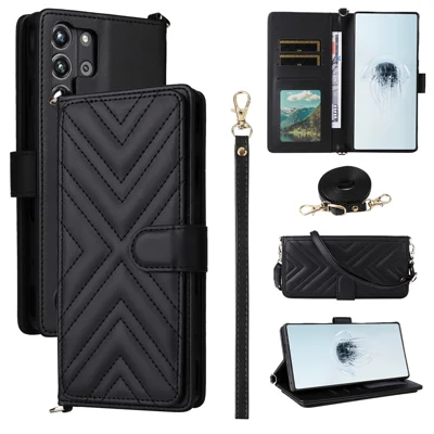 For ZTE nubia Red Magic 10 Pro 5G / 10 Pro+ 5G Wallet Case with Shoulder / Wrist Strap Leather Phone Cover Stand - Black