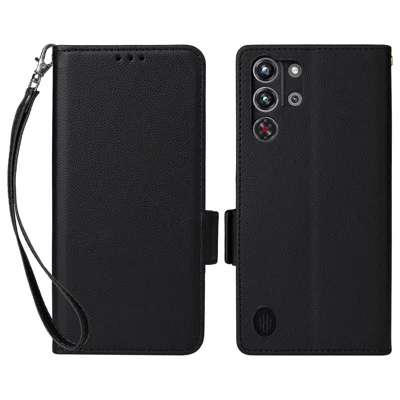 For ZTE nubia RedMagic 10 Pro 5G / 10 Pro+ 5G Case with Wrist Strap Litchi Texture PU Leather Wallet Phone Cover - Black