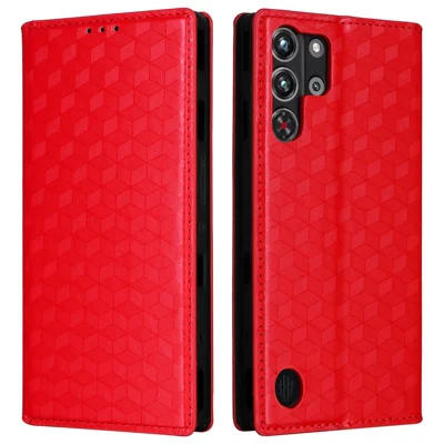 For ZTE nubia RedMagic 10 Pro 5G / 10 Pro+ 5G Wallet Case Rhombus Imprinted Leather Phone Cover - Red