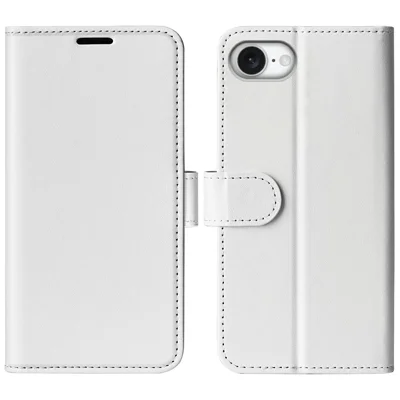 Etui portfelowe na iPhone 16e, etui ze skóry PU z fakturą konia, biały