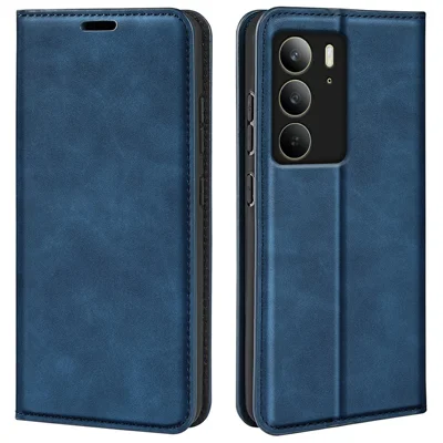 For Realme C75 4G Case Skin Touch Leather Wallet Phone Cover - Blue