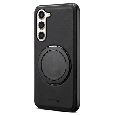 DENIOR A14 For Samsung Galaxy S23+ Magnetic Case Rotary Kickstand Leather PC TPU Phone Cover - Black