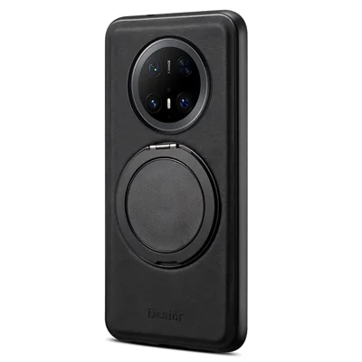 DENIOR A14 For Huawei Mate 70 Pro / Mate 70 Pro+ Magnetic Case Rotary Kickstand Leather PC TPU Phone Cover - Black