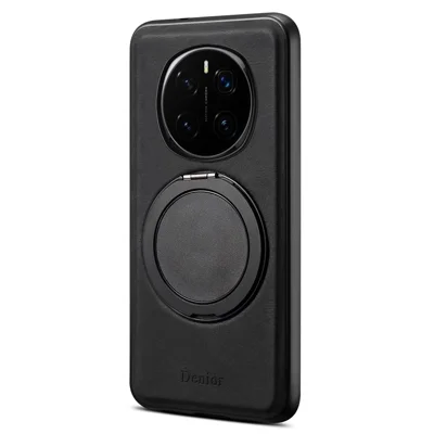 DENIOR A14 For Honor Magic7 Pro 5G Magnetic Case Rotary Kickstand Leather PC TPU Phone Cover - Black