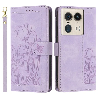 For Motorola Moto X50 Ultra 5G / Edge 50 Ultra 5G Tulip Leather Case Phone Cover with 5 Card Slots Wallet - Purple