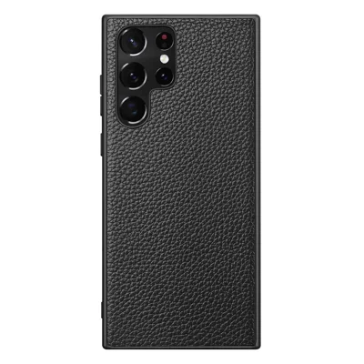 For Samsung Galaxy S24 Ultra Case Litchi Texture Genuine Leather Coated PC + TPU Phone Back Cover - Black