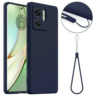 For Motorola Edge 40 5G Magnetic Case Anti-Drop Liquid Silicone Phone Cover with Lanyard - Dark Blue