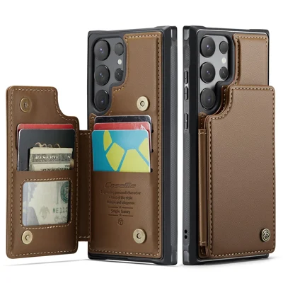 CASEME For Samsung Galaxy S25 Ultra Phone Case  C22 Leather Back Cover with RFID Blocking Card Slots - Brown